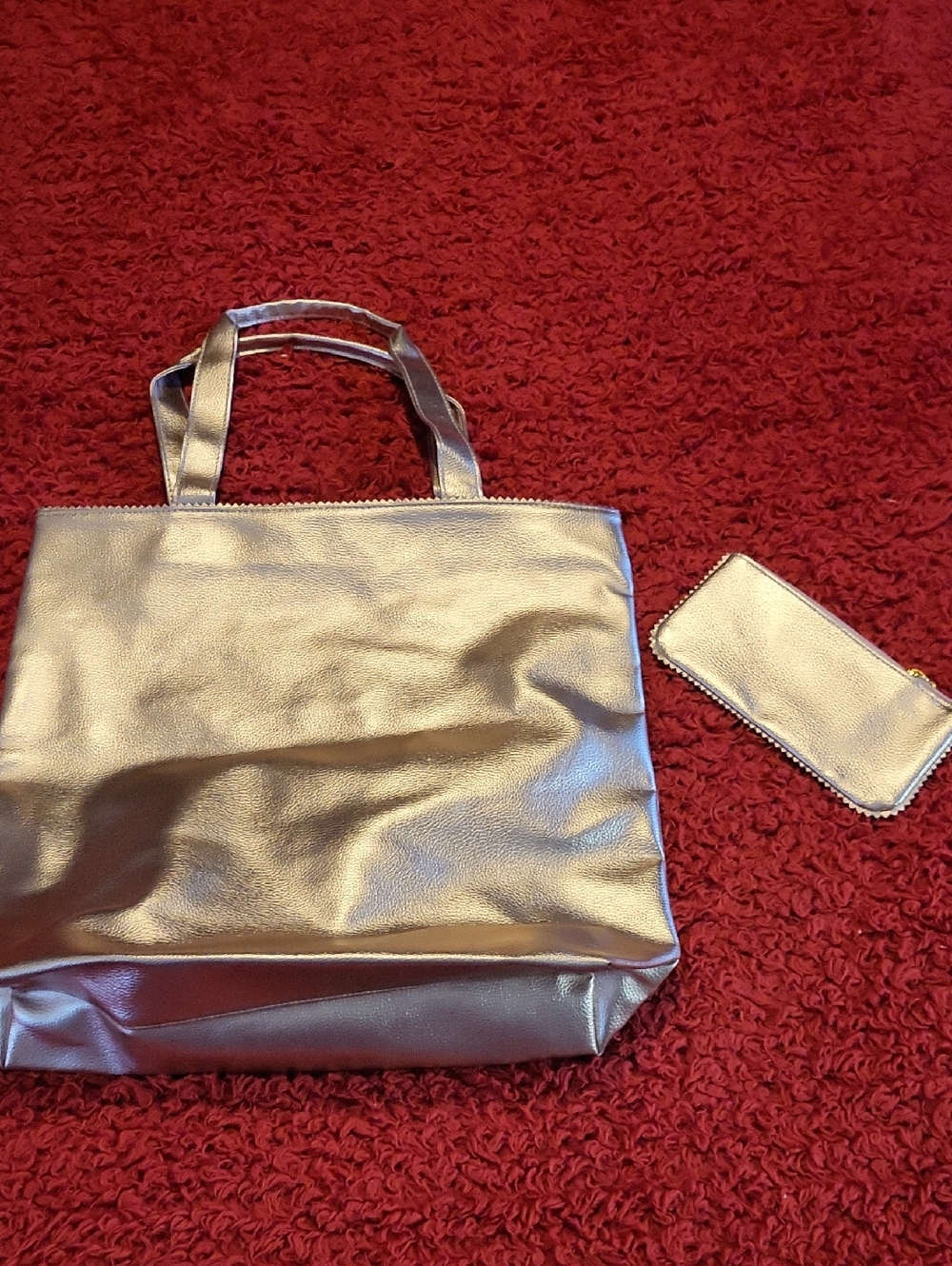 Metallic Gold Tote Bag with Matching Pouch